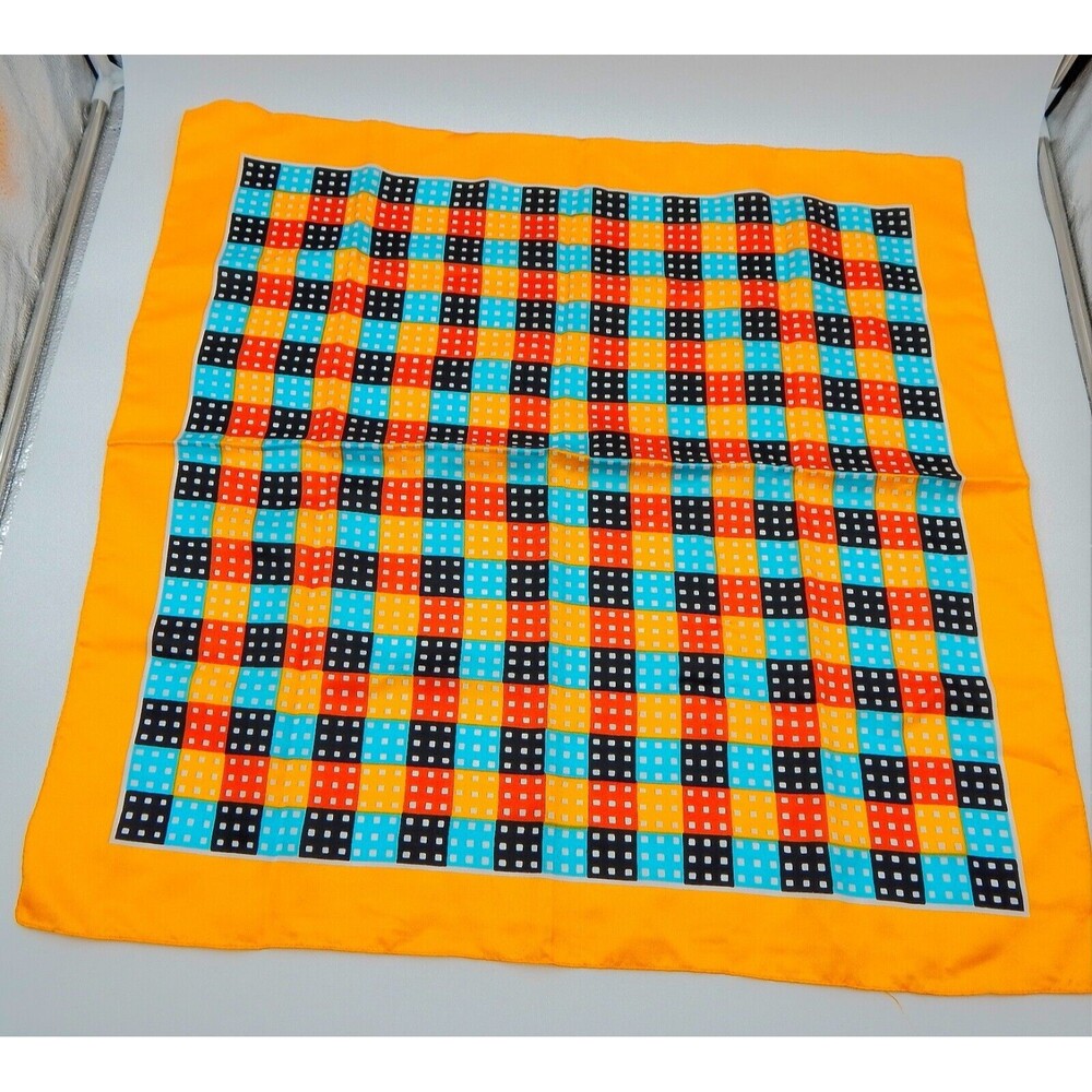 Geometric Domino Checkered Multicolored Scarf Polyester Made In Italy 26 Inch